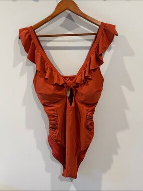 NWT Cupshe one piece swimsuit color Rust Ruffled Deep V-neck